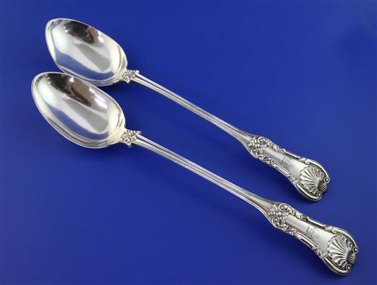 A pair of George IV Scottish silver double struck fancy pattern basting spoons, 12.5 oz.